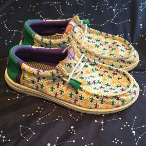 Hey Dude Wally Multicolor Fleur-de-lis Boat Shoes — Green, Purple, Yellow, White